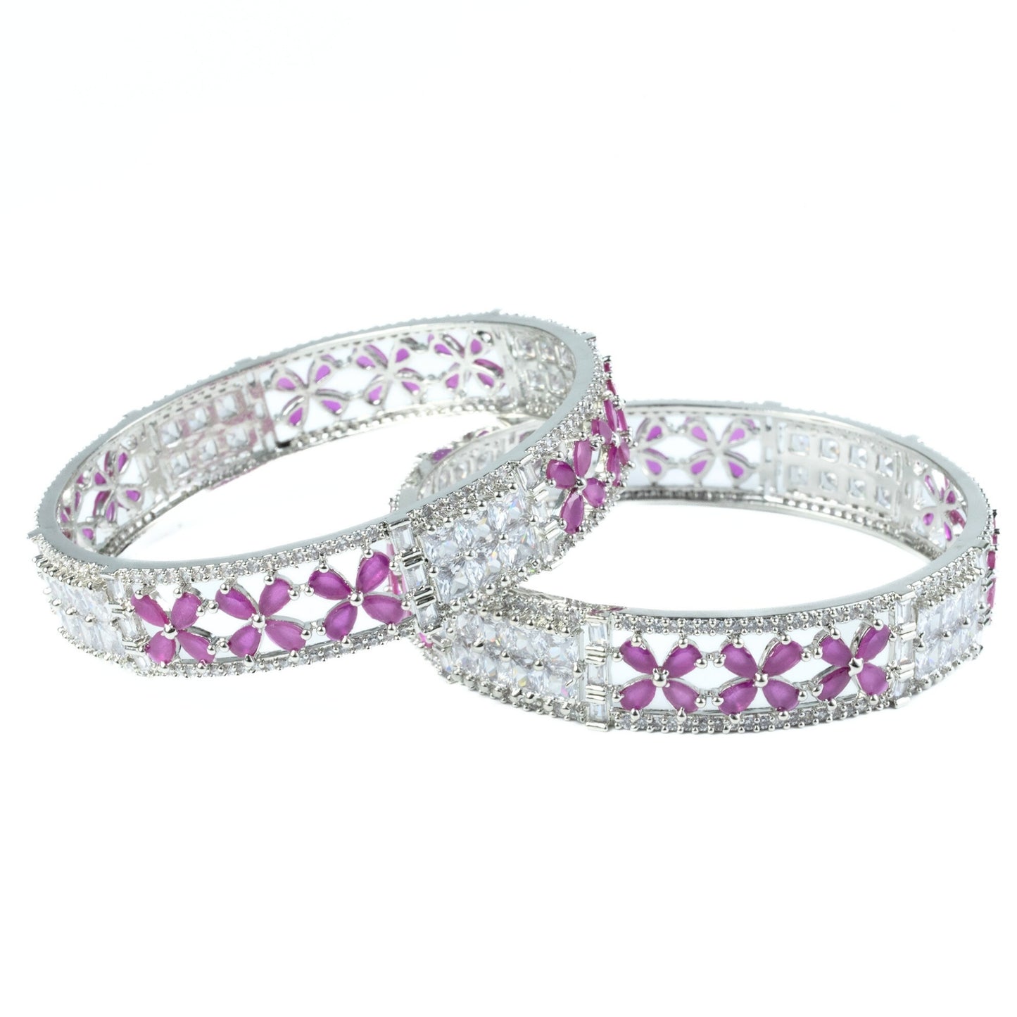 Crimson Flower Rhodium Bangles (Pack of 2)