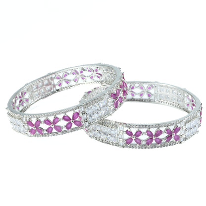 Crimson Flower Rhodium Bangles (Pack of 2)