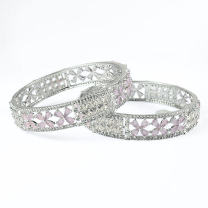 Crimson Flower Rhodium Bangles (Pack of 2)