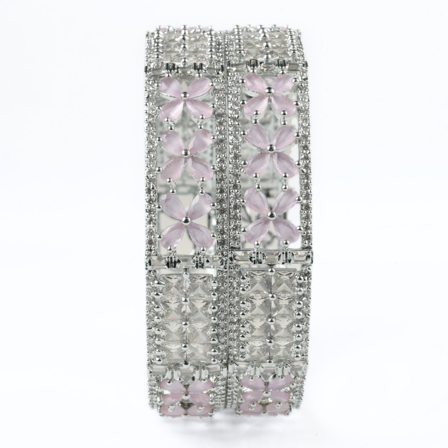 Crimson Flower Rhodium Bangles (Pack of 2)
