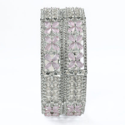 Crimson Flower Rhodium Bangles (Pack of 2)