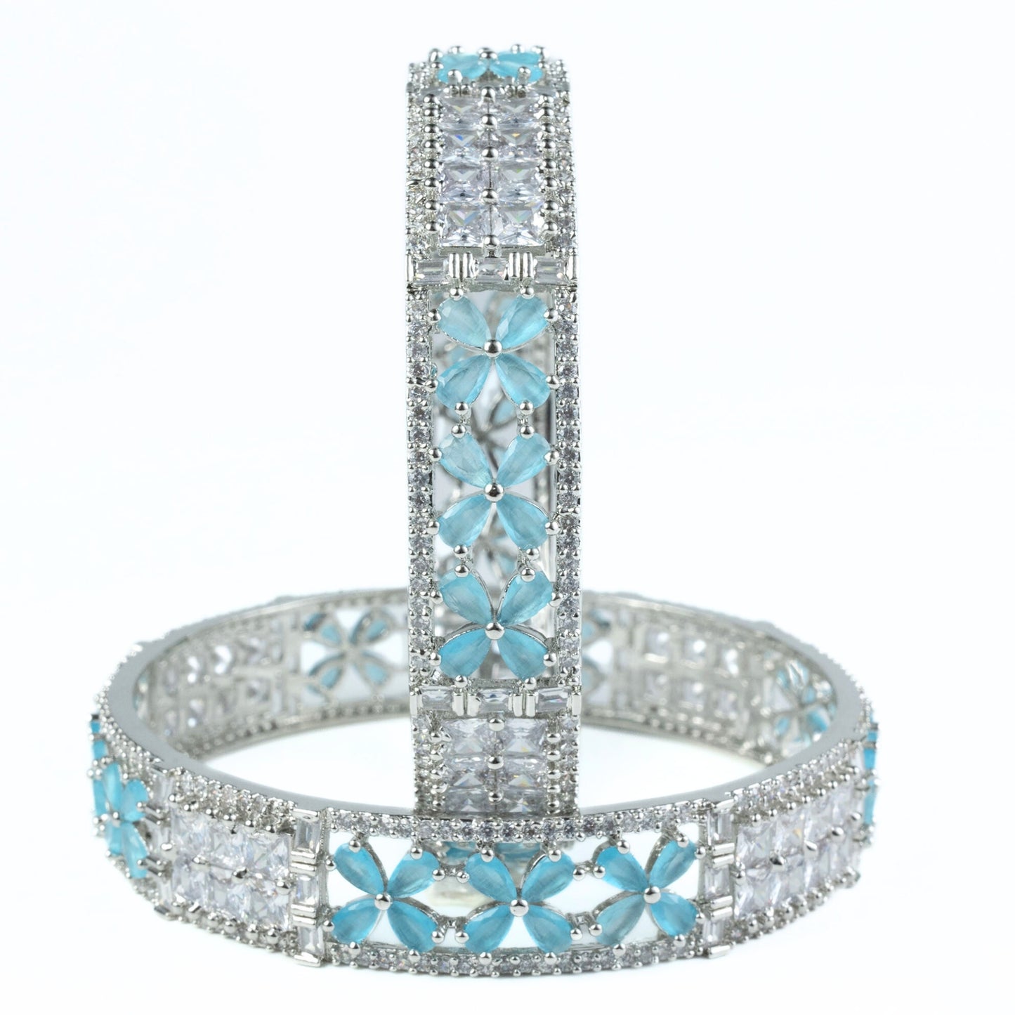 Crimson Flower Rhodium Bangles (Pack of 2)