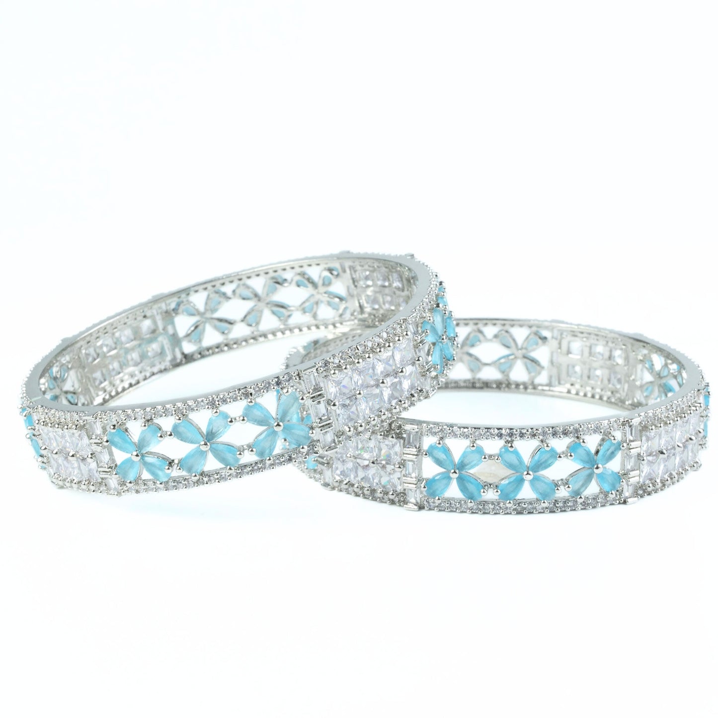 Crimson Flower Rhodium Bangles (Pack of 2)