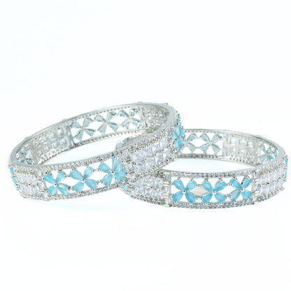 Crimson Flower Rhodium Bangles (Pack of 2)