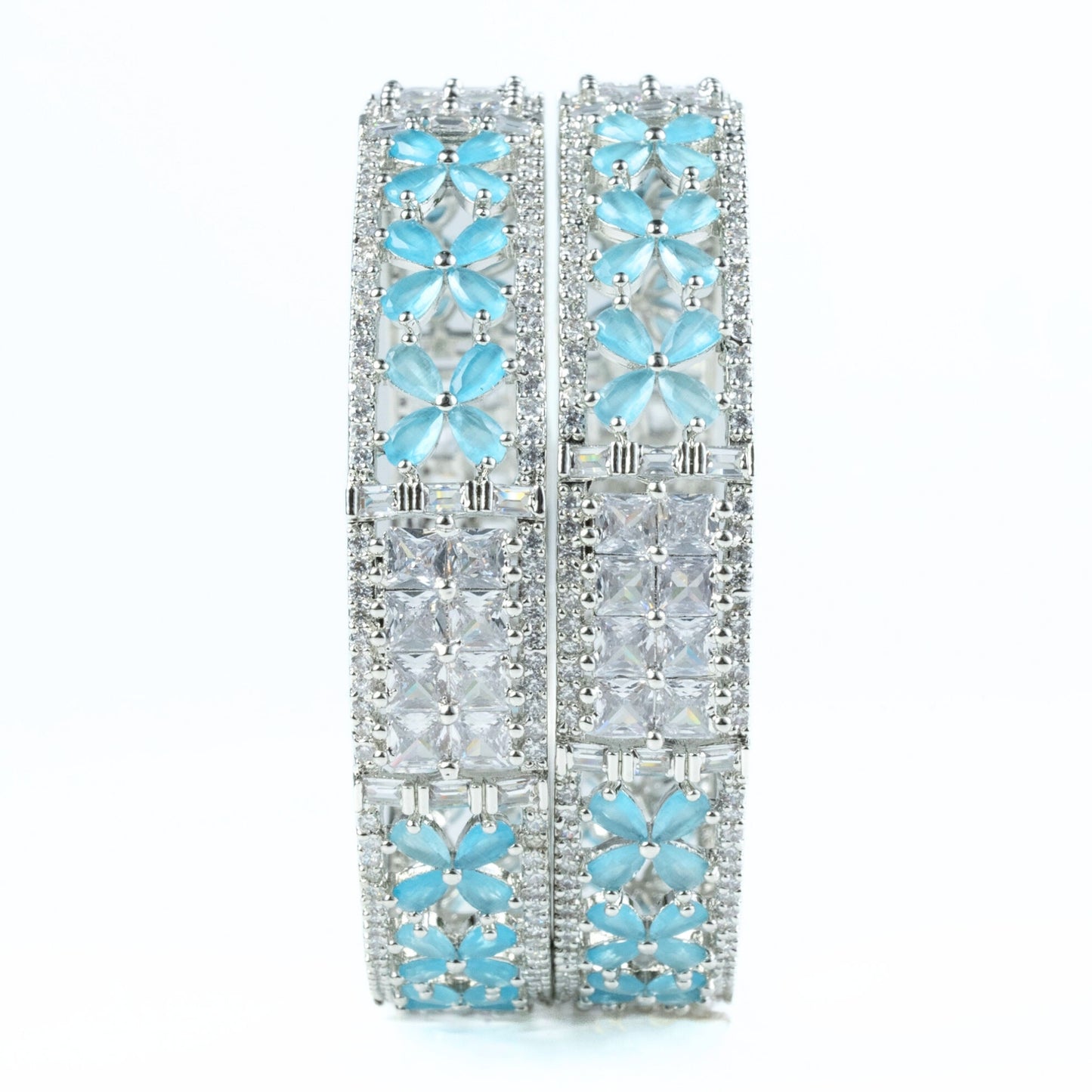 Crimson Flower Rhodium Bangles (Pack of 2)