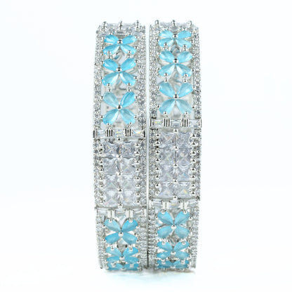 Crimson Flower Rhodium Bangles (Pack of 2)