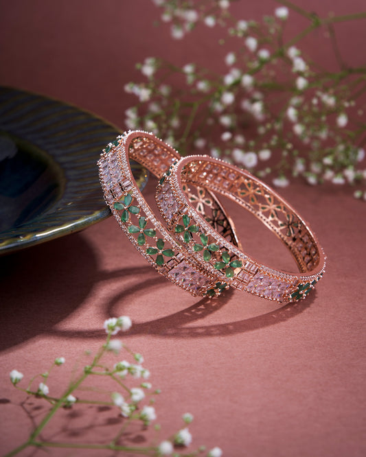 Crimson Flower Rose Gold Bangles (Pack of 2)