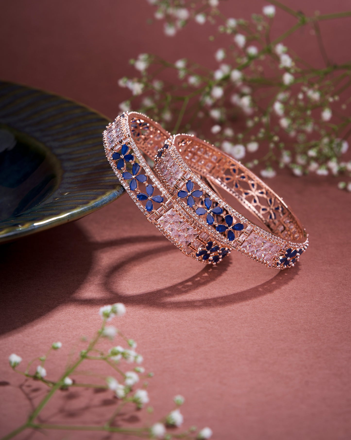 Crimson Flower Rose Gold Bangles (Pack of 2)