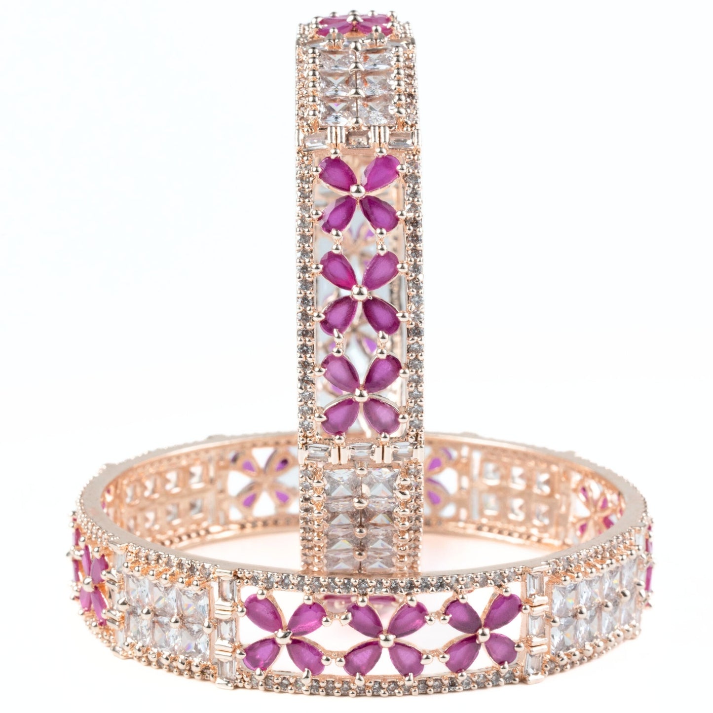 Crimson Flower Rose Gold Bangles (Pack of 2)
