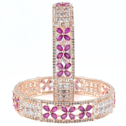 Crimson Flower Rose Gold Bangles (Pack of 2)