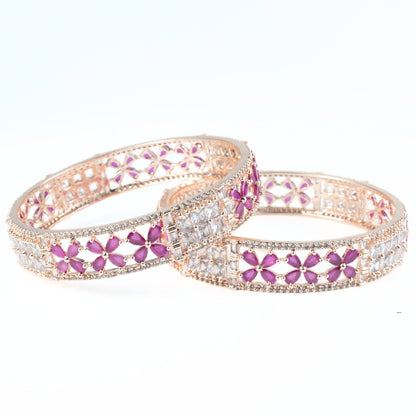 Crimson Flower Rose Gold Bangles (Pack of 2)