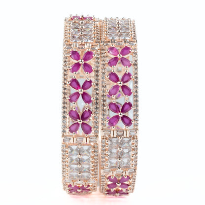 Crimson Flower Rose Gold Bangles (Pack of 2)