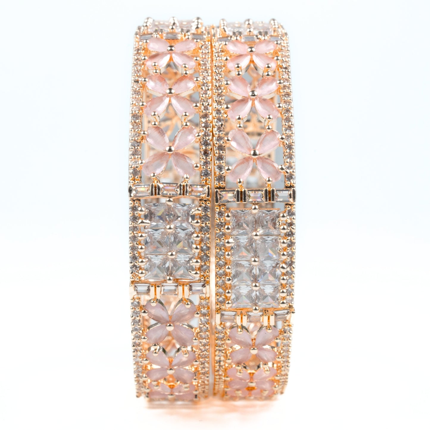 Crimson Flower Rose Gold Bangles (Pack of 2)