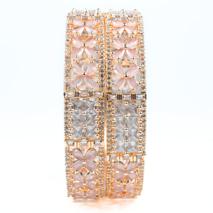Crimson Flower Rose Gold Bangles (Pack of 2)