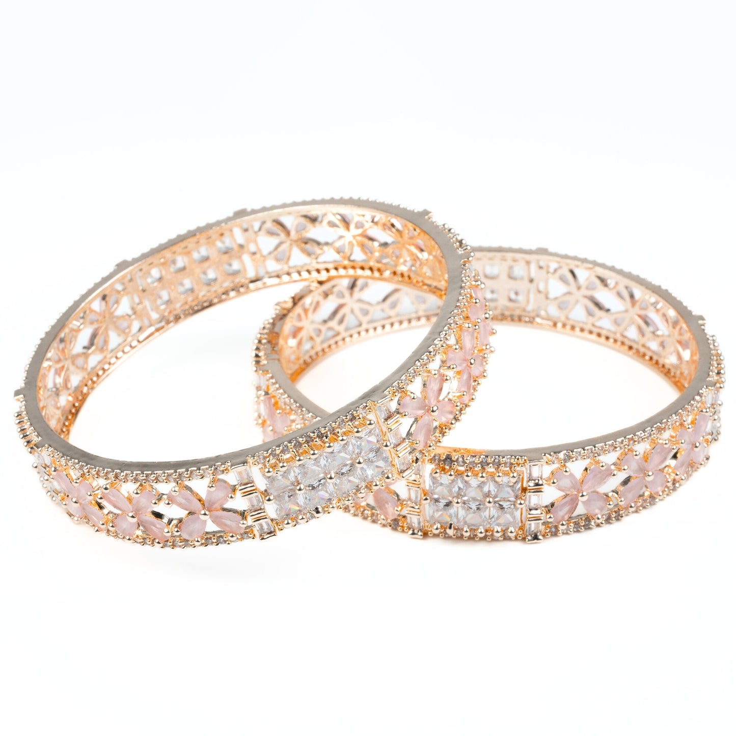 Crimson Flower Rose Gold Bangles (Pack of 2)