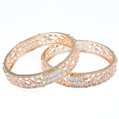 Crimson Flower Rose Gold Bangles (Pack of 2)