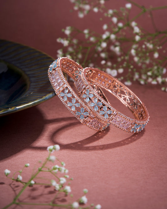 Crimson Flower Rose Gold Bangles (Pack of 2)