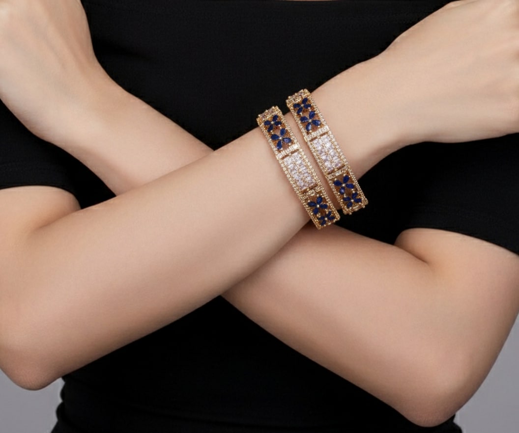 Crimson Flower Gold Bangles (Pack of 2)