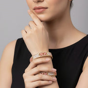Gold Plated American Diamond Floral Pattern Designer Bangles Set (Pack of 2)