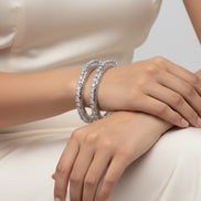 American Diamond Triangle Pacheli Rhodium Bangles (Pack of 2)