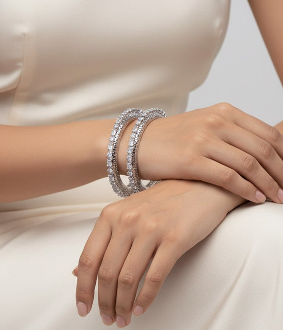 American Diamond Triangle Pacheli Rhodium Bangles (Pack of 2)