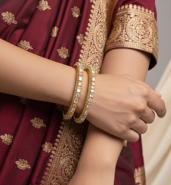 American Diamond Triangle Pacheli Gold Bangles (Pack of 2)