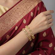Gold Plated American Diamond Oval Pattern Designer Bangles Set (Pack of 2)