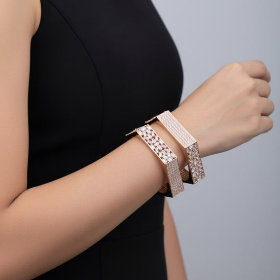 American Diamond Rose Gold Kada Bangles Set for Women – (Pack of 2)