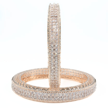 American Diamond Round Rose Gold Bangles (Pack of 2)