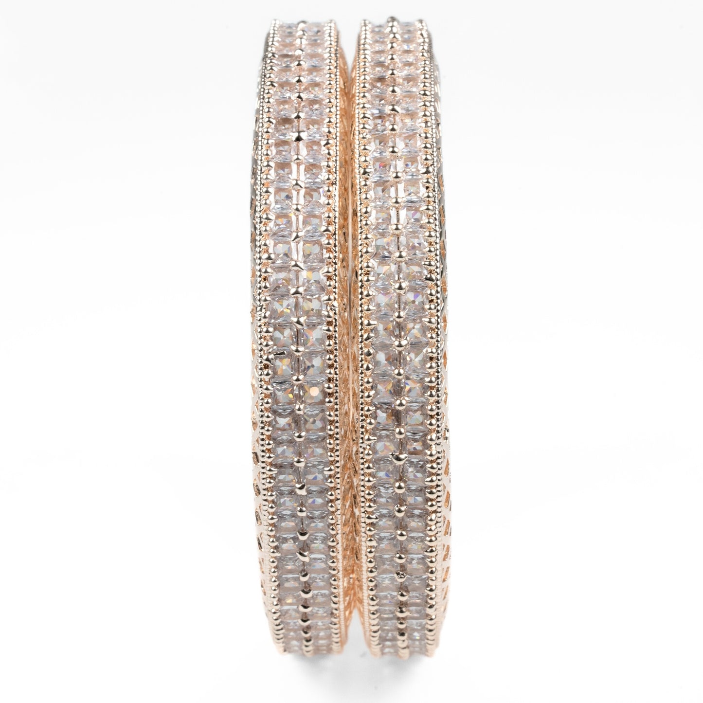 American Diamond Round Rose Gold Bangles (Pack of 2)