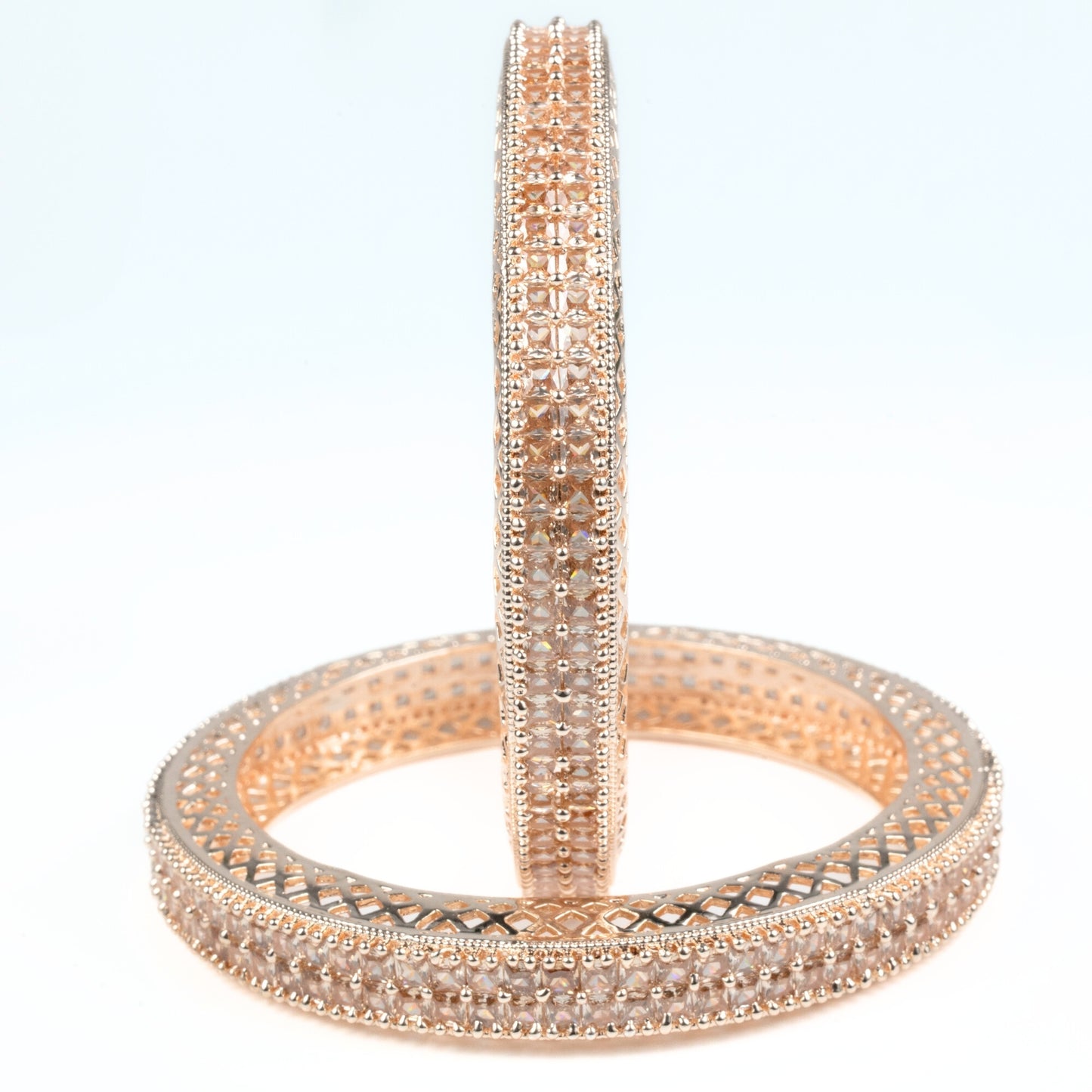 American Diamond Round Rose Gold Bangles (Pack of 2)