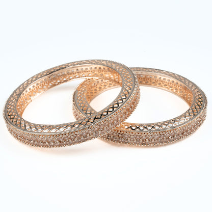 American Diamond Round Rose Gold Bangles (Pack of 2)