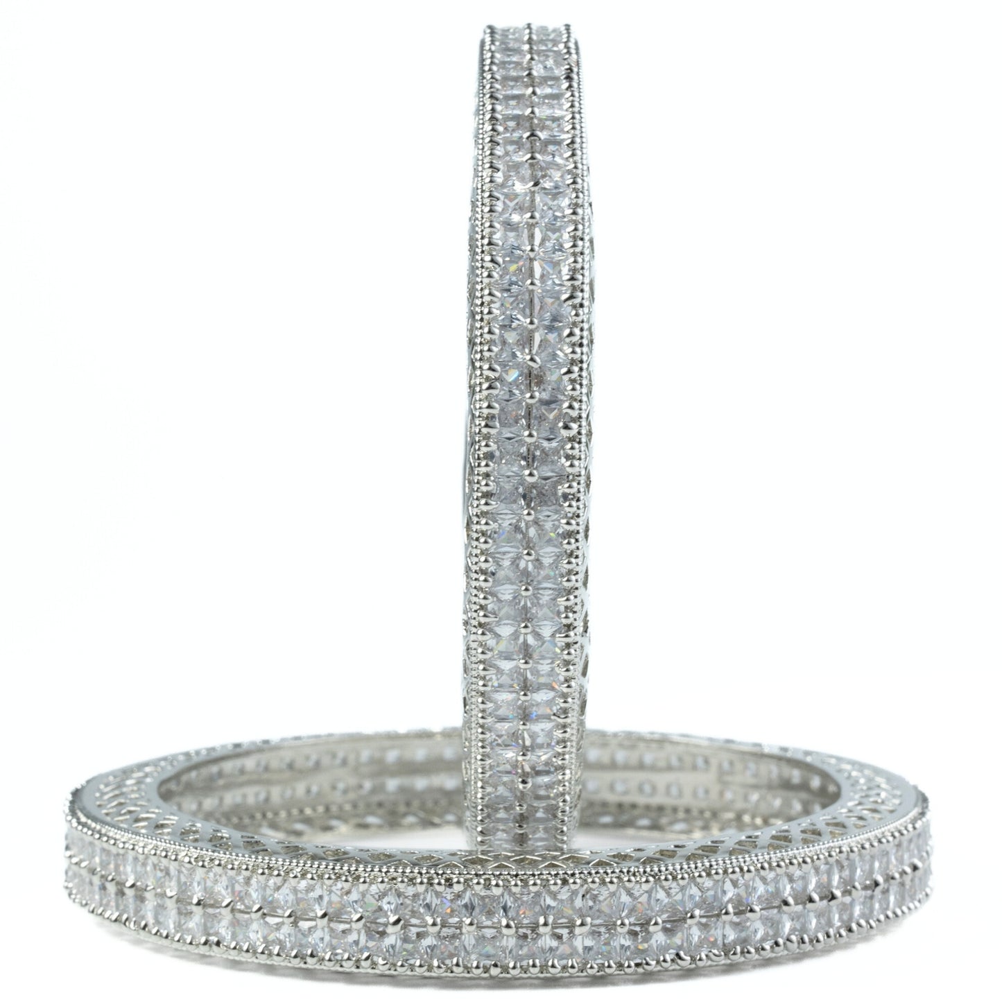 American Diamond Round Rhodium Bangles (Pack of 2)