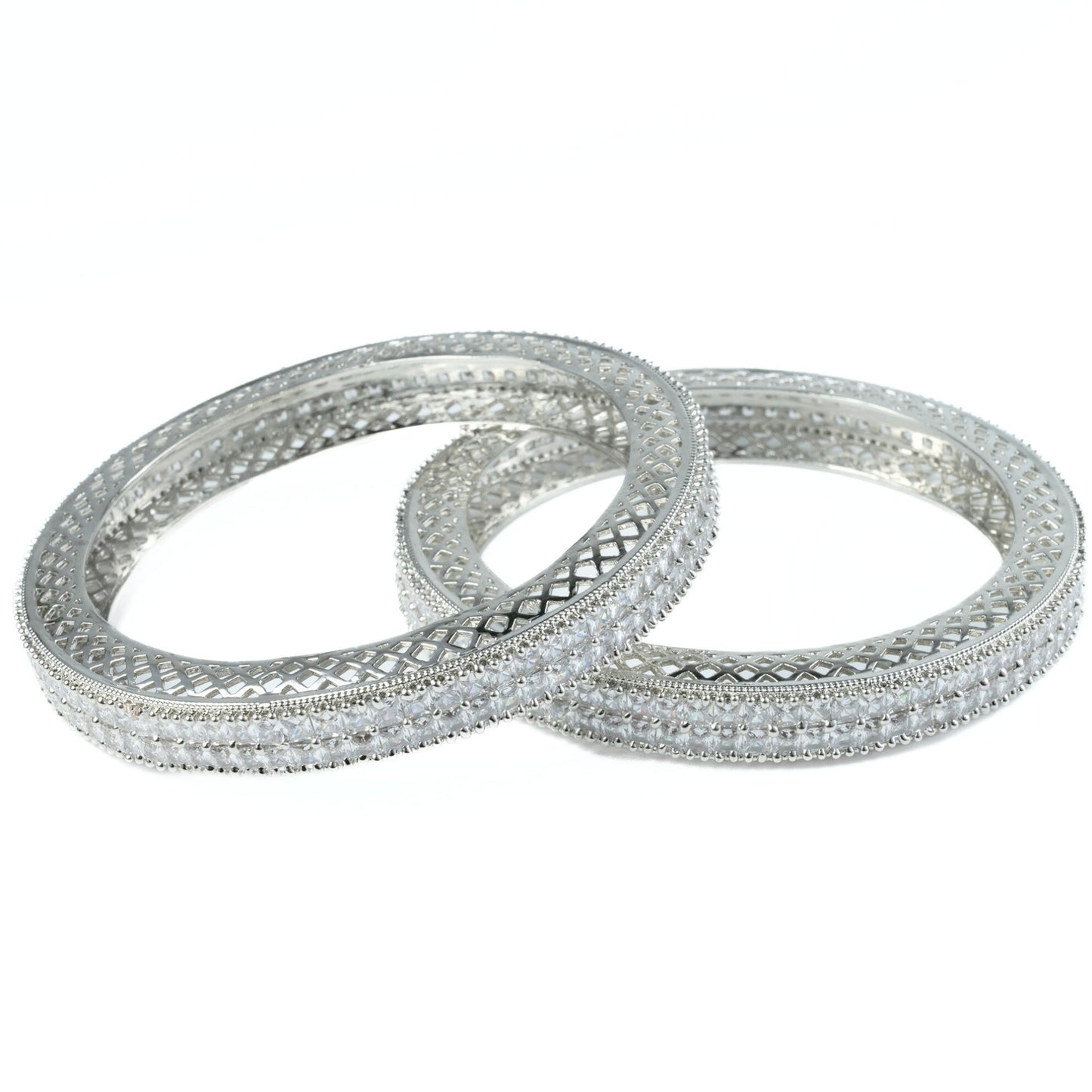 American Diamond Round Rhodium Bangles (Pack of 2)
