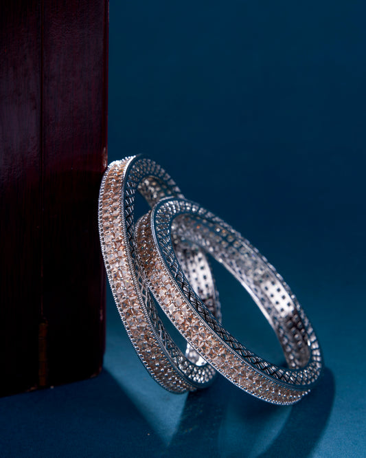 Opal Touch - American Diamond Round Rhodium Bangles (Pack of 2) - Bangles