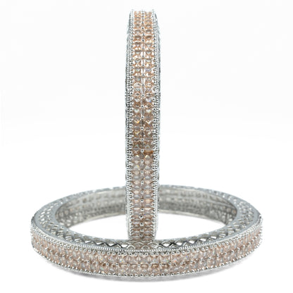 American Diamond Round Rhodium Bangles (Pack of 2)