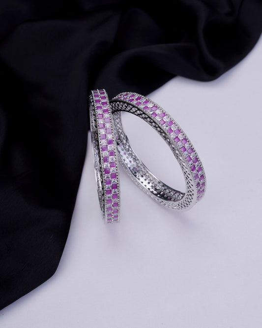 American Diamond Round Rhodium Bangles