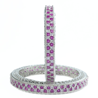 American Diamond Round Rhodium Bangles (Pack of 2)