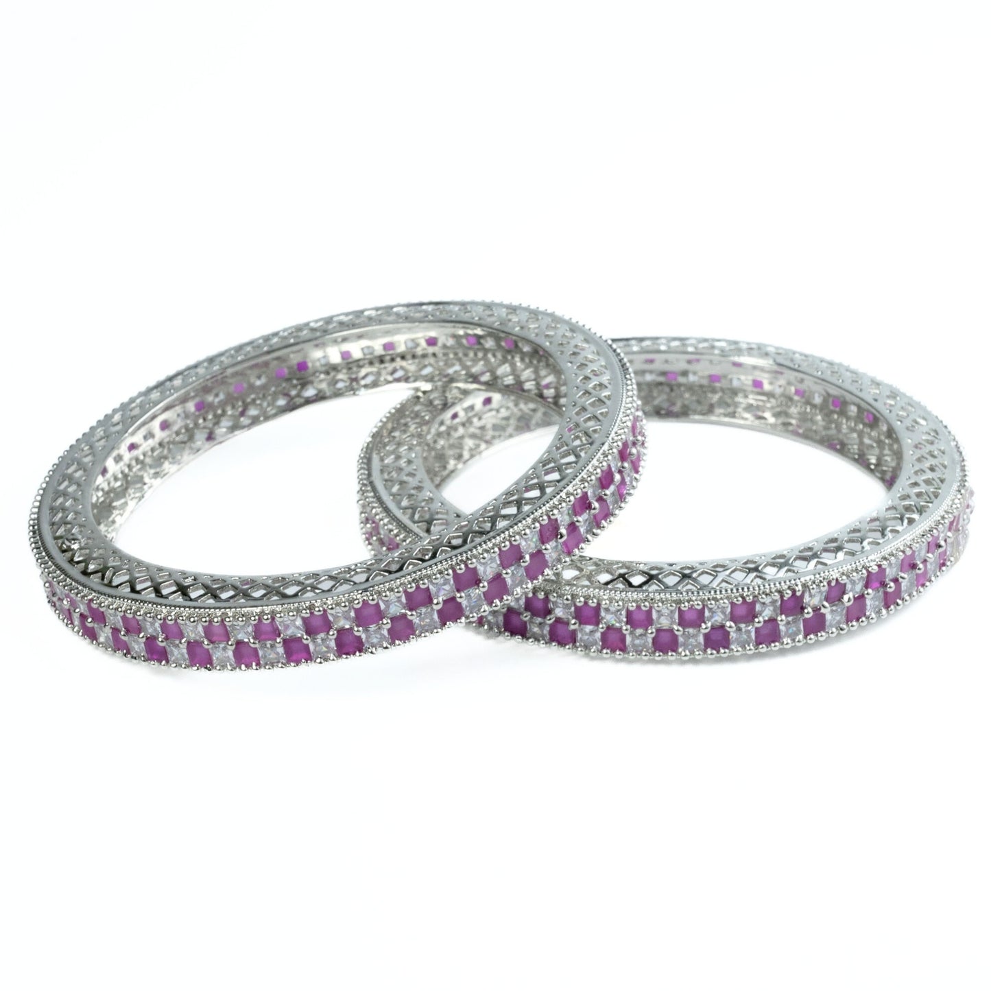 American Diamond Round Rhodium Bangles (Pack of 2)