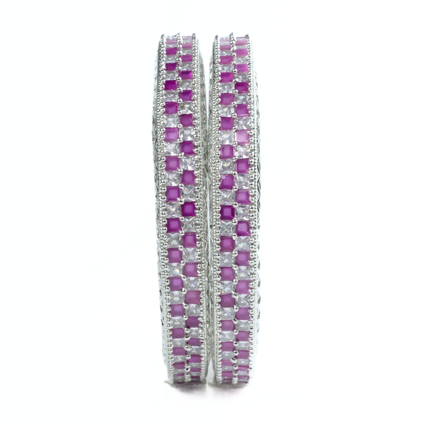 American Diamond Round Rhodium Bangles (Pack of 2)
