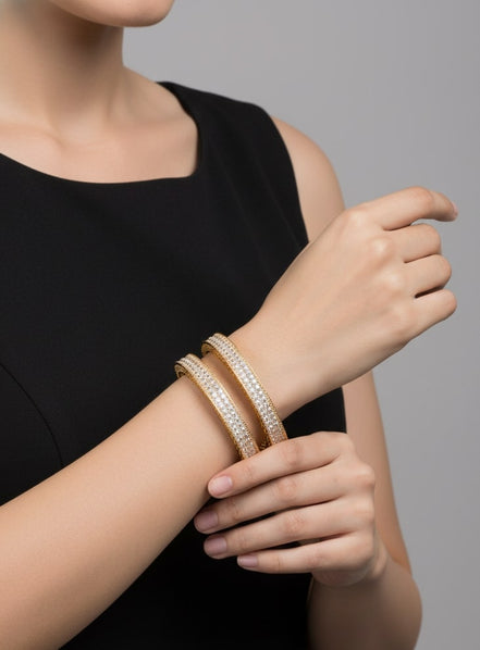 American Diamond Round Gold Bangles (Pack of 2)