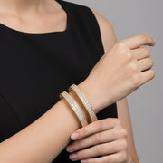 Gold Plated American Diamond Criss-Cross Mesh Pattern Designer Bangles Set (Pack of 2)
