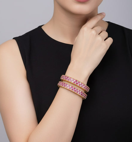 American Diamond Round Gold Bangles (Pack of 2)