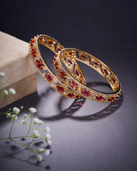 Opal Touch - Stylish Zig Zag Oval Gold Bangles (Pack of 2) - Bangles