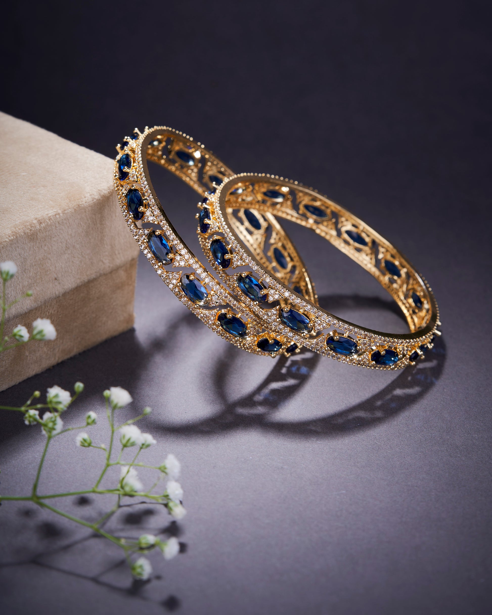 Opal Touch - Stylish Zig Zag Oval Gold Bangles (Pack of 2) - Bangles