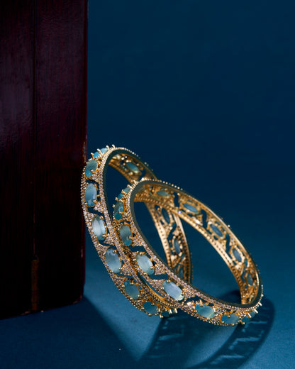 Opal Touch - Stylish Zig Zag Oval Gold Bangles (Pack of 2) - Bangles
