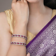 Stylish Zig Zag Oval Rhodium Bangles (Pack of 2)