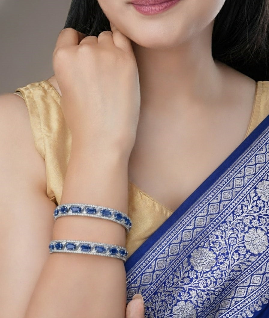 Stylish Zig Zag Oval Rhodium Bangles (Pack of 2)