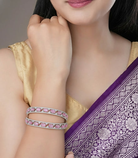 Stylish Zig Zag Oval Rhodium Bangles (Pack of 2)
