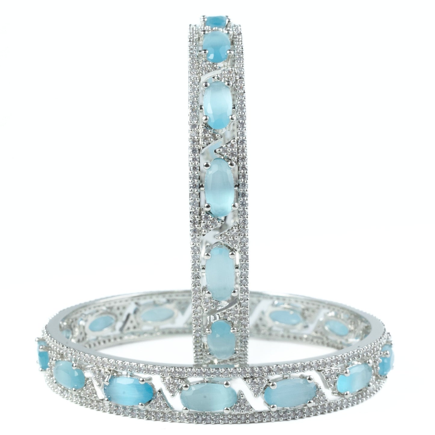 Stylish Zig Zag Oval Rhodium Bangles (Pack of 2)